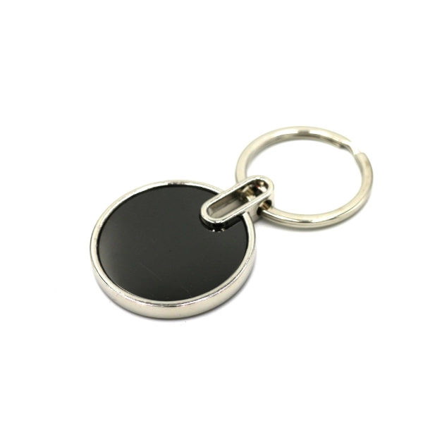Llavero Metalico Redondo marco plateado e interior negro, diametro 3.6 cmtts