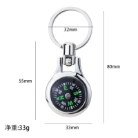 Llavero Metalico Redondo con Brujula, 3.4 x 4.4 cmts