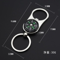 Llavero Metalico con Brujula y Destapador,  3.3 x 7 cmts