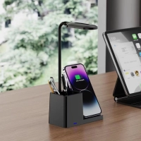 Cargador Inalámbrico 4 en 1, 15W, Portaboligrafo, Stand Celular y Lampara Escritorio.