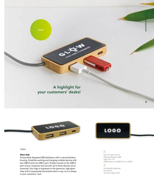 Hub Multipuerto x 3 en Bamboo,  79 x 36 x 10 mm