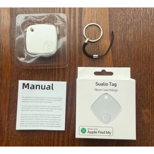 Llavero Sualio Tag, imitacion Airtag, de 38 x 38 x 7 mm, en caja de carton