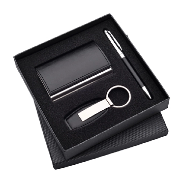 Set de Regalo en Caja, con Portatarjetas, Llavero y Boligrafo