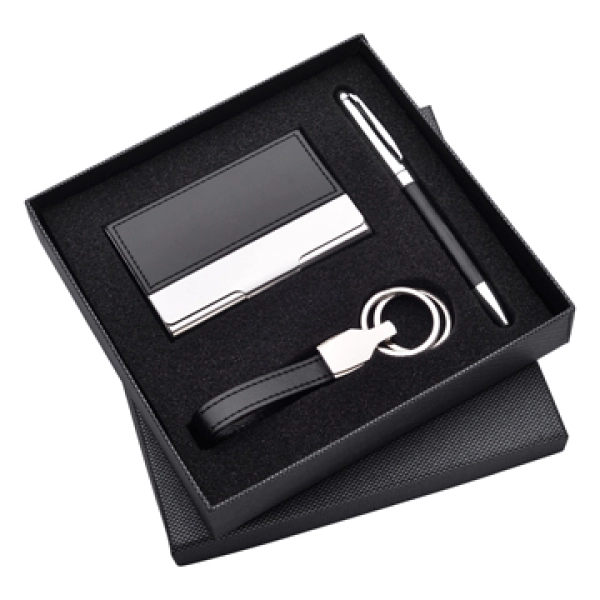 Set de Regalo en Caja, con Portatarjetas, Llavero y Boligrafo