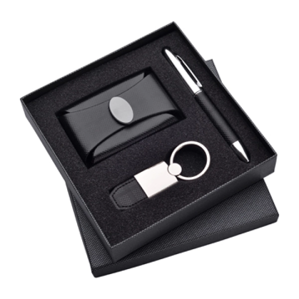 Set de Regalo en Caja, con Portatarjetas, Llavero y Boligrafo
