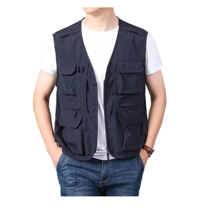 Chaleco Paraguay, en drill, forro interno, 6 bolsillos al frente