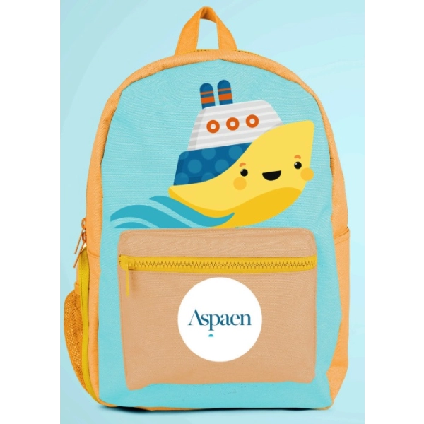 Morral Infantil Chipre, en lona, sublimado, con varios bolsillos, 35x30x12 cm