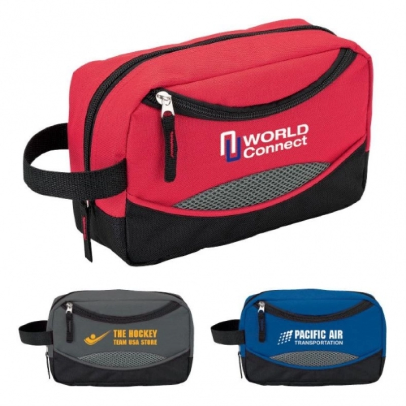 Organizador de Viaje Moscu, en lona, 25 x 15 x 8 cmts, doble bolsillo y con apliques