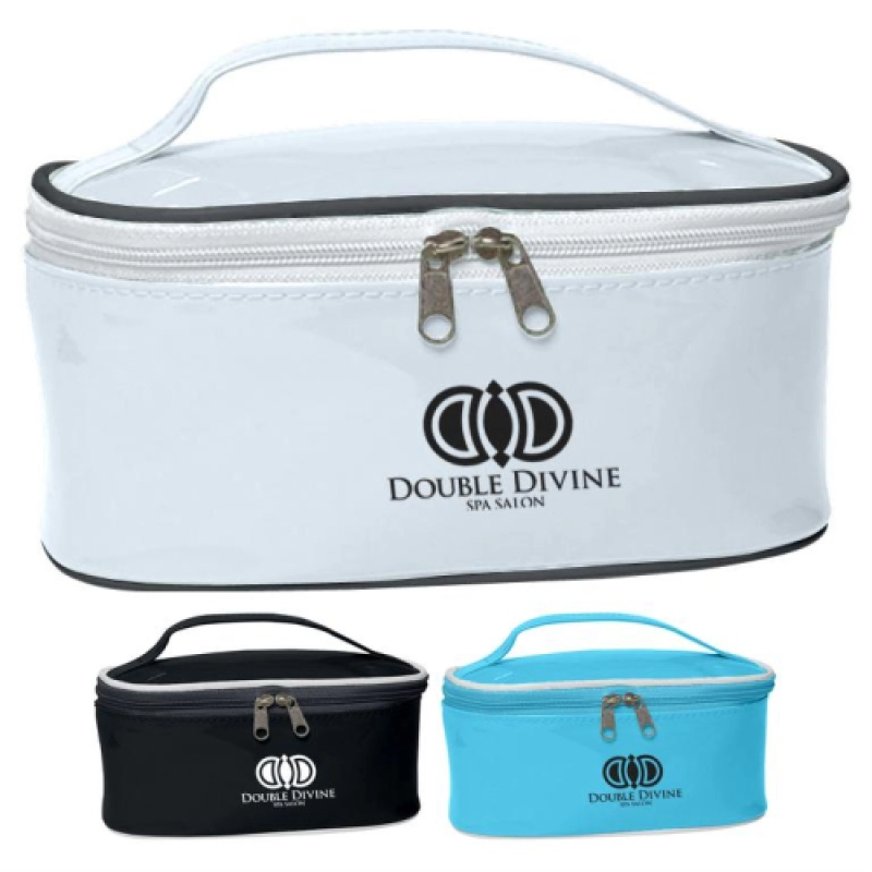 Cosmetiquera Manhattan, en lona, con manija, de 28 x 15 x 12 cmts