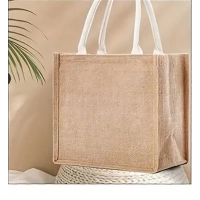 Bolso Amalfi, en Yute, manijas en cuerina, forro interno, de 38 x 36 x 12 cmts