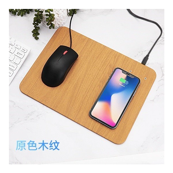 Mouse Pad con Cargador Inalámbrico, en PU imitacion madera, en 5W