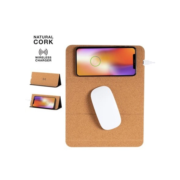 Mouse Pad con Cargador Inalambrico 10W, elaborado en Corcho, 26.5 x 20.5 cmts