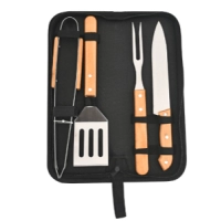 Set de BBQ 4 en 1, en madera y acero inoxidable, con estuche