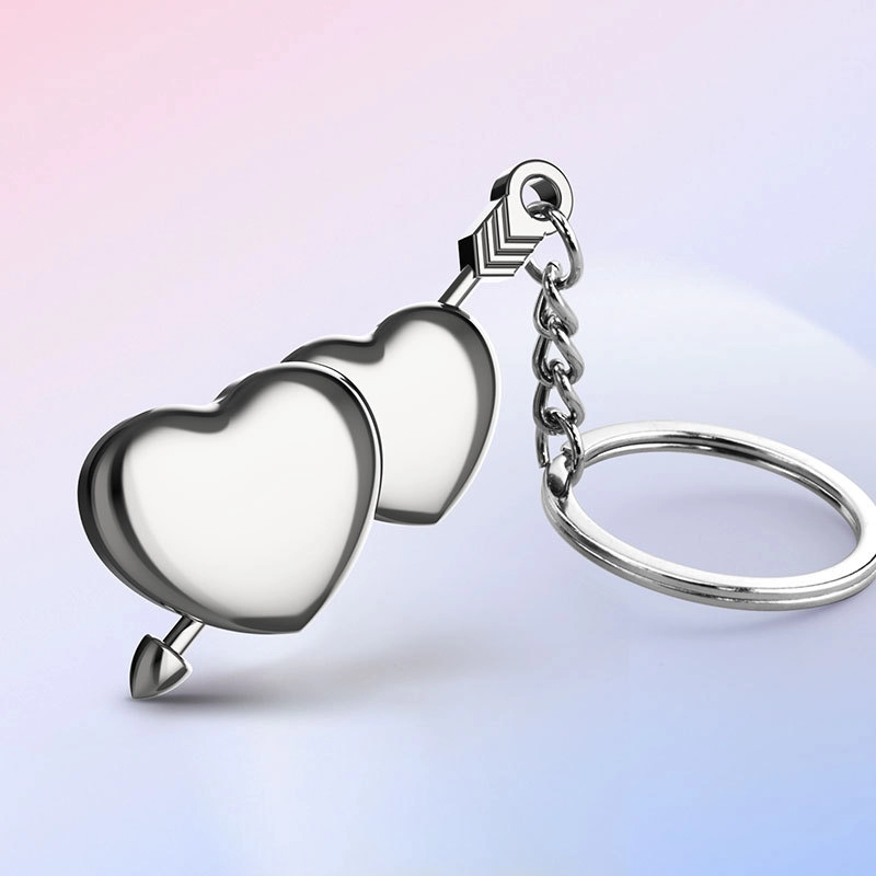 Llavero Metalico diseño 2 Corazones Flechados