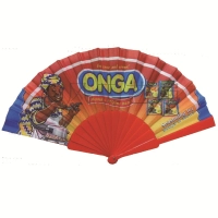 Ventilador o Abanico Manual, manija plastica con poliester algodon,   23 x 3.5 cmts