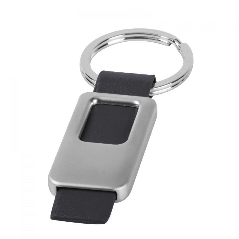 Llavero Pod metalico, con accesorio en imitacion cuero, de 9.5 x 3.5 x 0.5 cmts