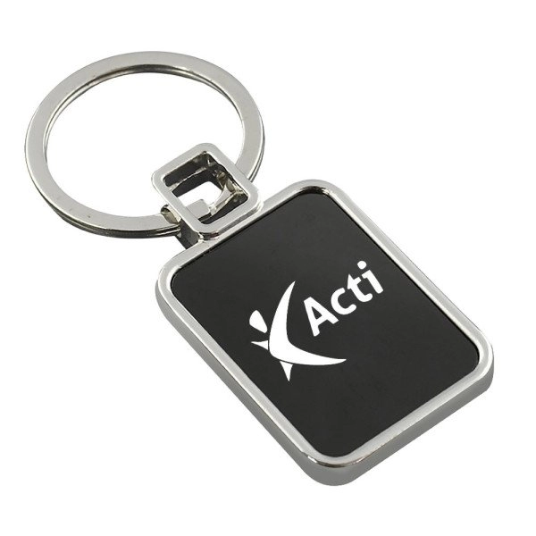 Llavero Square, metalico, con marco plateado e interior negro, 3 x 4 cmts