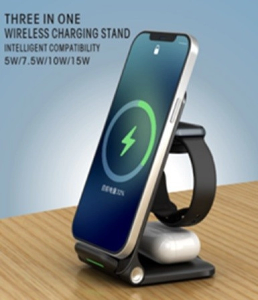 Cargador Inalámbrico Plegable 3 en 1, capacidad 15W