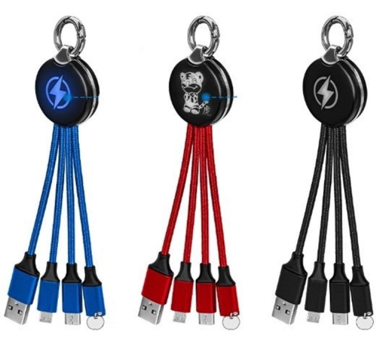 Multicable Cargador x 3, con logo en LED,  16 cmts de largo