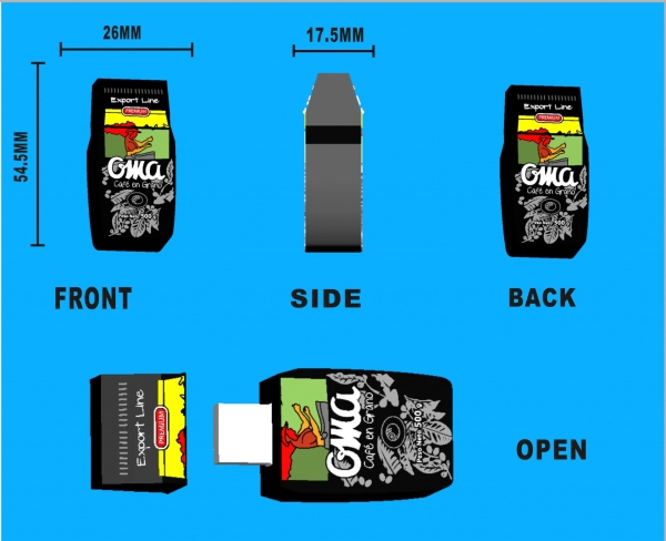 Memoria USB en PVC 2D diseño de Bolsa de Cafe