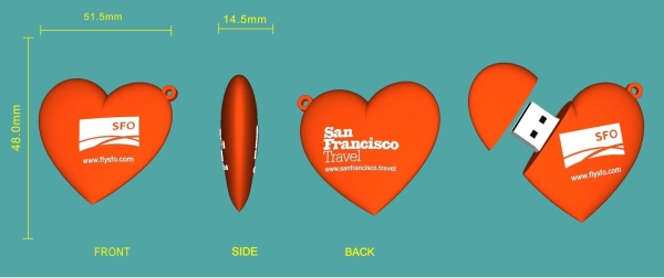 Memoria USB en PVC 2D diseño de Corazon