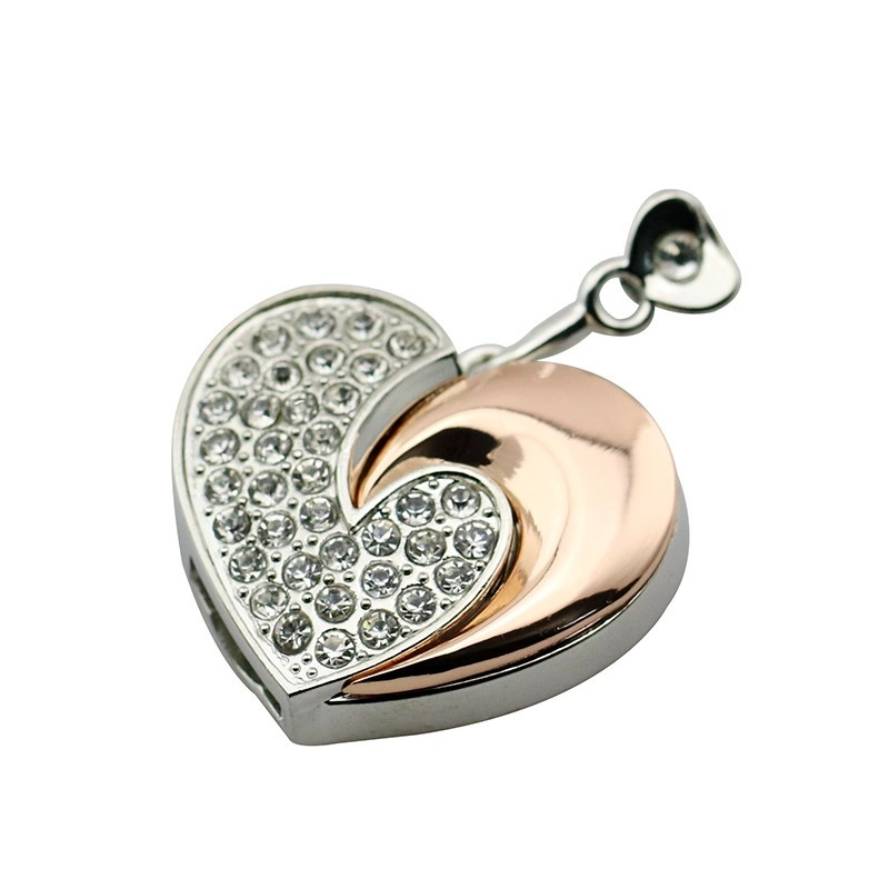 Memoria USB metalica en forma de Corazon con chispitas