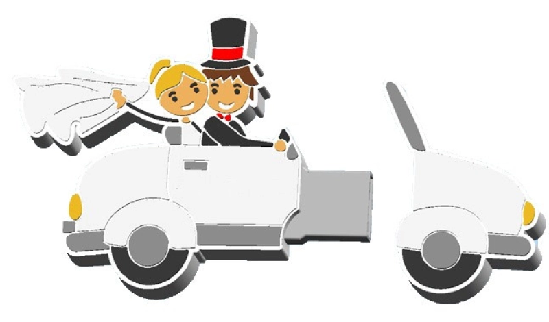 Memoria USB en PVC 2D diseño Carro con Novios