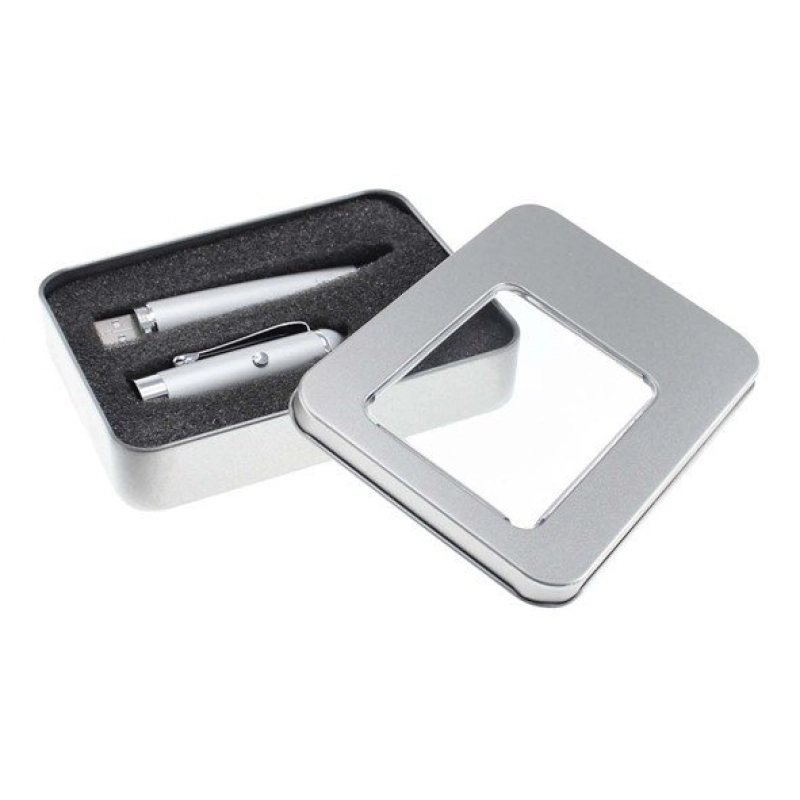 Caja Metalica Rectangular para USB con ventana y con espuma troquelada