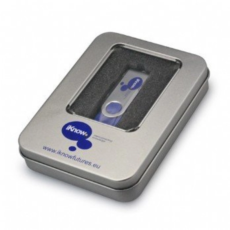 Caja Metalica Rectangular para USB con ventana y con espuma troquelada