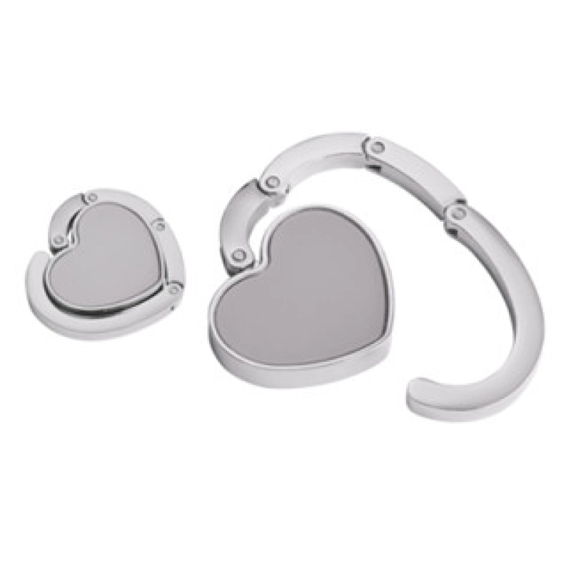 Gancho Porta Carteras plegable metalico forma de corazón, 5 cmts diametro