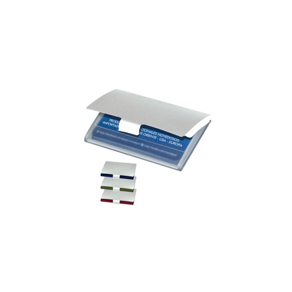 Porta tarjetas en Aluminio con acrílico, 9.8 x 6.4 cmts