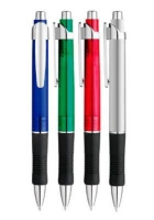 Boligrafo Page, plastico, con rubber negro de agarre y adornos metalizados,