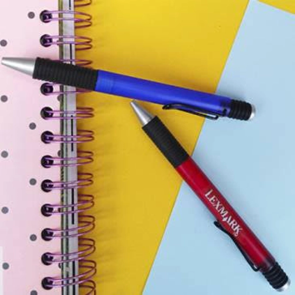 Boligrafo Santana, plastico, clip y rubber de agarre color negro