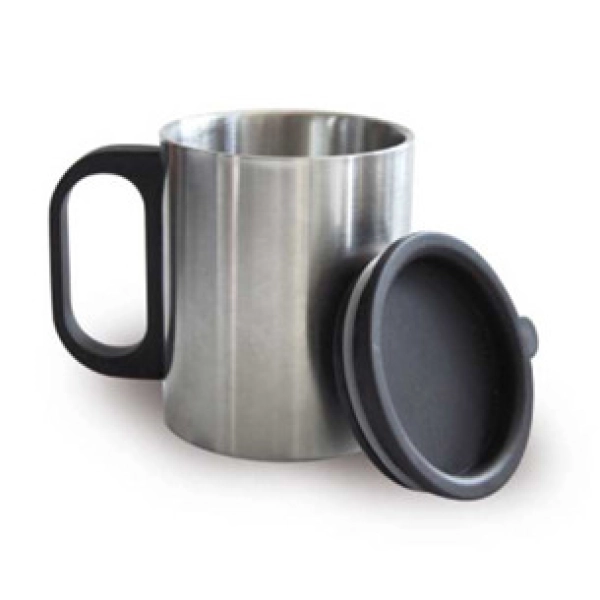Mug en acero inoxidable de 7 onzas, 8.2 x 6.9 cmts, con tapa de seguridad