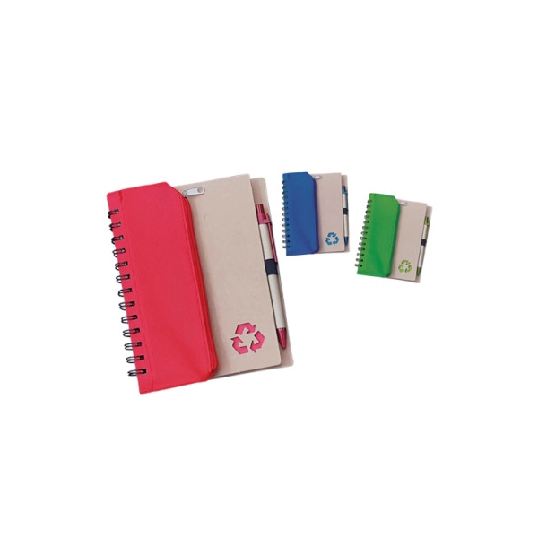 Cuaderno Ecológico con Cartuchera y boligrafo, 14.5 x 18 cmts