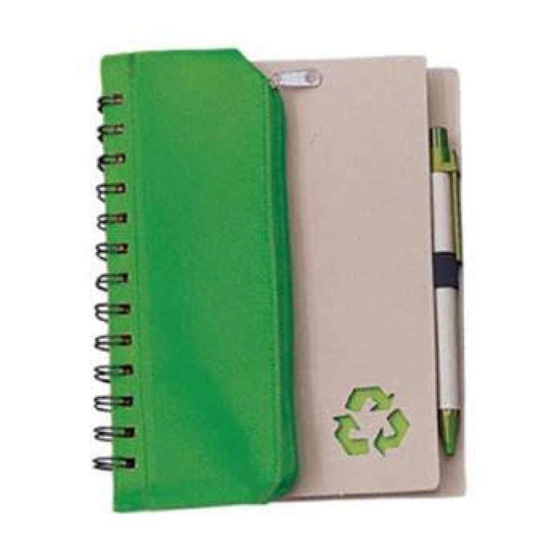 Cuaderno Ecológico con Cartuchera y boligrafo, 14.5 x 18 cmts