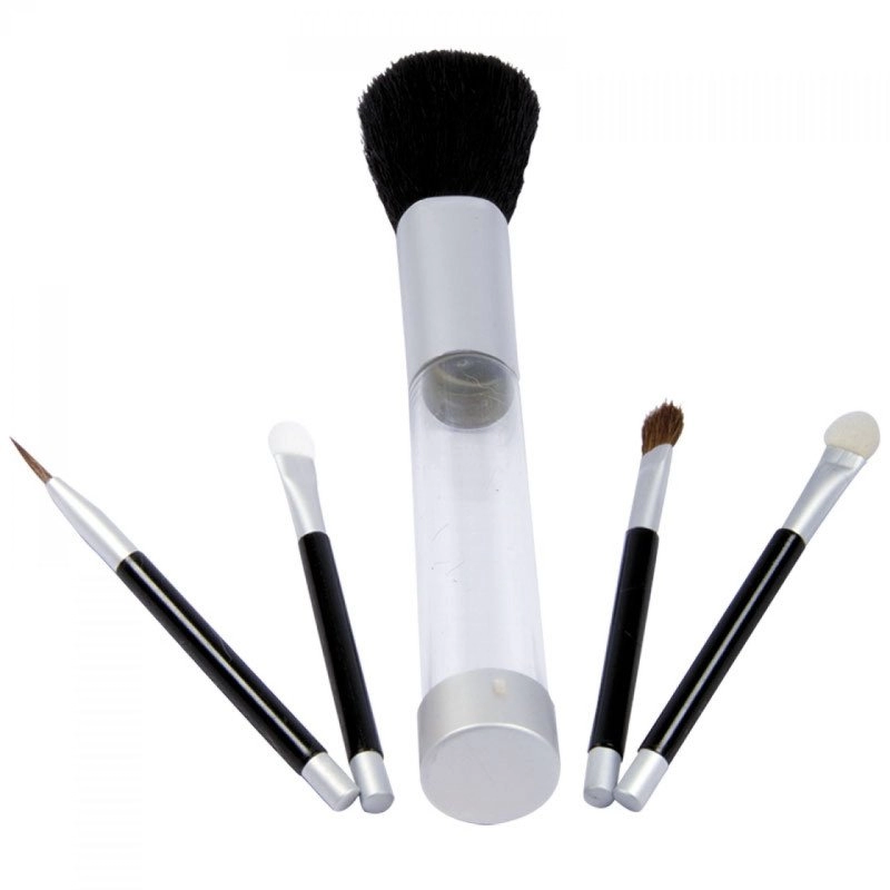 Set Make Up, 5 brochas para maquillaje en estuche, 16.5 x 2.5 cmts.